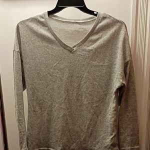 SHEIN Gray Long Sleeve V-Neck Top